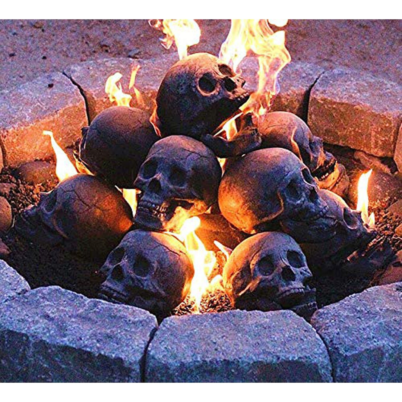 Halloween 8 Inch Fireproof Pit Skull Gas Log For Fireplace Firepit Camp Fire Decorative Logs Stone Glass