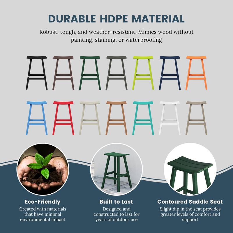 Laguna Hdpe All Weather Outdoor Patio 29" Saddle Seat Bar Stool (Set Of 3)
