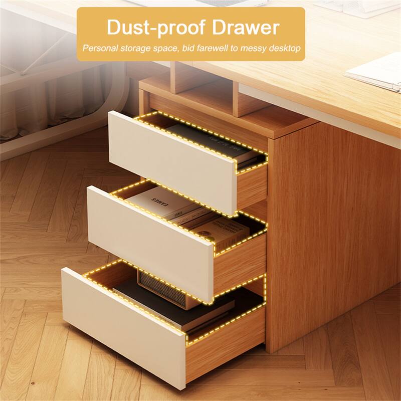 Minimalist Long Two-Person Computer Desk with Storage Drawers