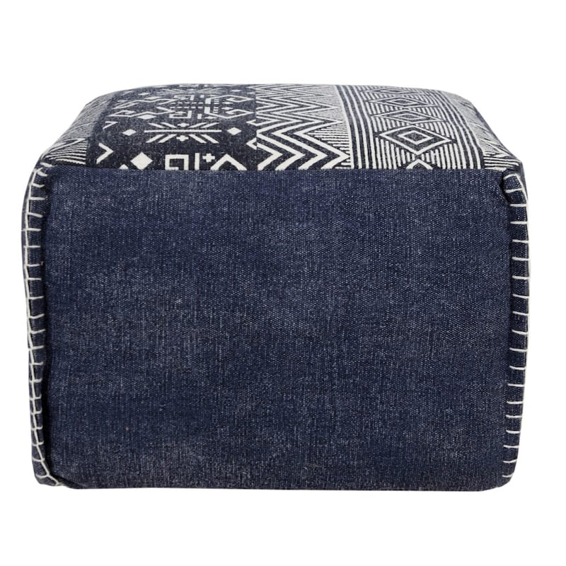 18-inch Cotton Pouf Ottoman with Geometric Pattern Comfortable Floor Seating for Living Room