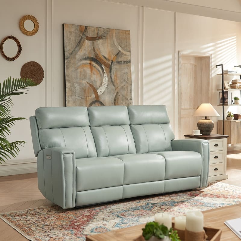 81.5'' Genuine Leather Zero Gravity Power Recliner Sofa with Power Headrest, USB&USB-C Port - Green
