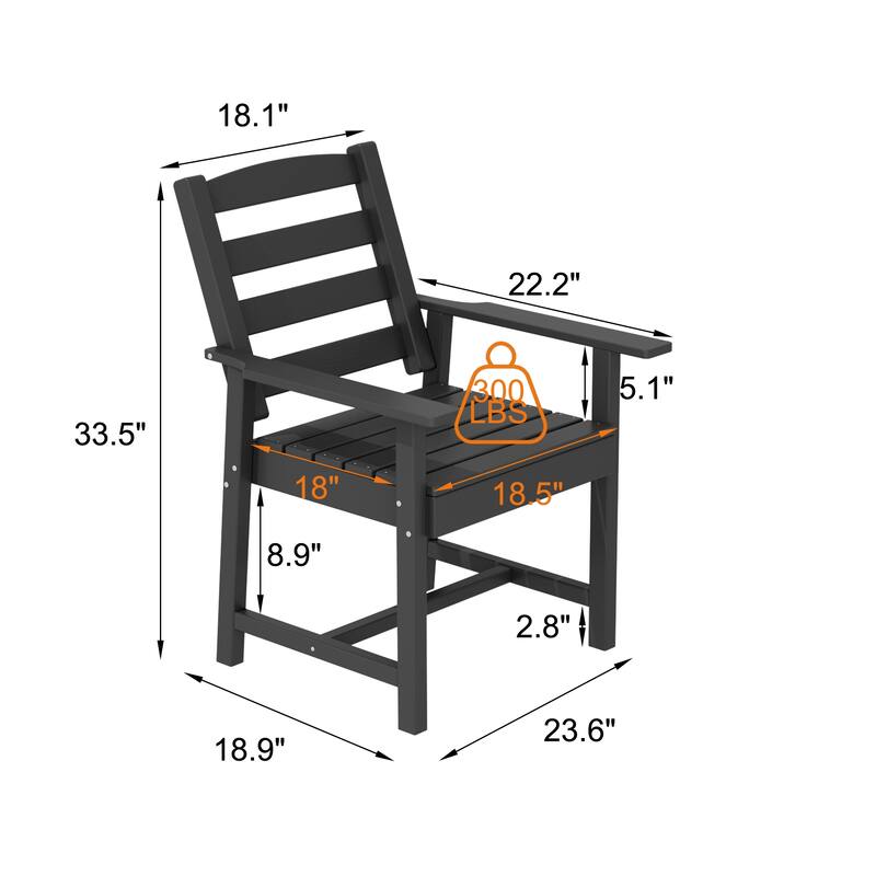 Set of 2 Outdoor Dining Chairs with Armrests, HDPE All Weather Patio Chairs, Waterproof UV Resistant Wood Grain Armchai
