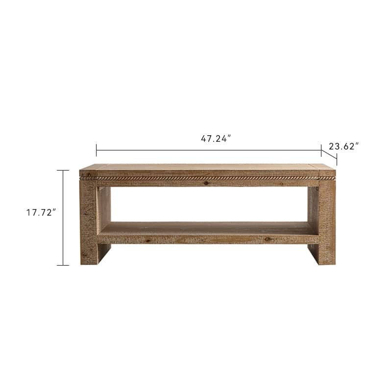 GDFStudio - Liam Rustic Solid Wood Rectangle Coffee Table with 2-Tier Storage Shelf - Coffee Table