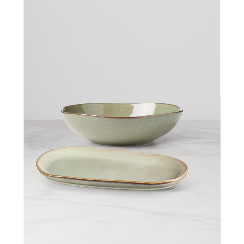Oneida Organic Shades 2-Piece Serving Set, Bowl & Tray Set - Bowl: 9.84" x 9.72" Tray: 12.99" x 6.69"