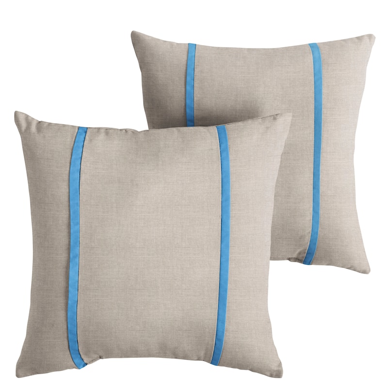 Sorra Home Sunbrella Outdoor Double Petite Flange Pillow Set of 2 - Sunbrella - Cast Silver/Canvas Capri - 22 in H x 22 in W x 6 in D