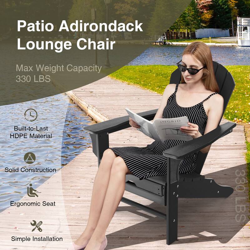 Costway 2 PCS Outdoor Patio HDPE Adirondack Chair Beach Seat - 29''x 53''x 37.5''