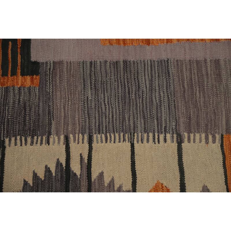 Hand Woven Oriental 100% Wool Carpet Southwestern Tribal Greys & Charcoal Kilim Area Rug - 10' 0'' X 7' 1''