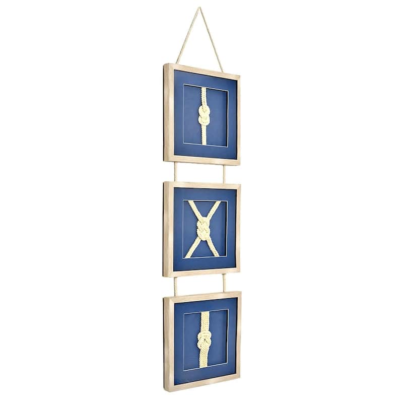 American Art Decor Naut Shore Framed Nautical Knots Vertical Wall Decor Set - Navy