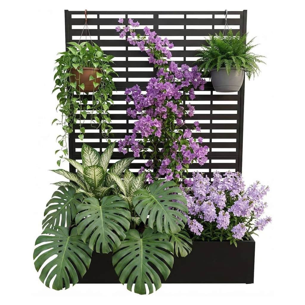 72"*47"*16" Raised Garden Bed with Trellis, Planter Box with Privacy Screen for Climbing Plants