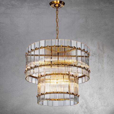 10-Light Modern And Contemporary Classic Handmade Glass Two-Tier Round Chandelier 22"