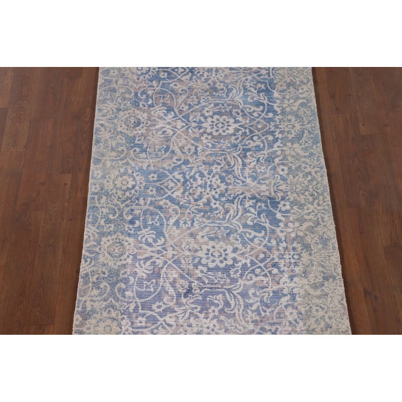 Blue Abstract Modern Accent Rug Handmade Wool Carpet - 2'8"x 5'0"