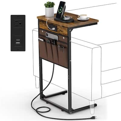 C Shaped End Table with Charging Station - 16.35"D x 10.84"W x 28.23"H