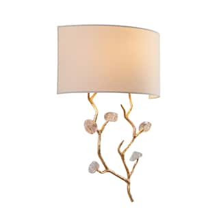 1-Light Gold Wall Sconce With Clear Glass Accents And A Fabric Shade