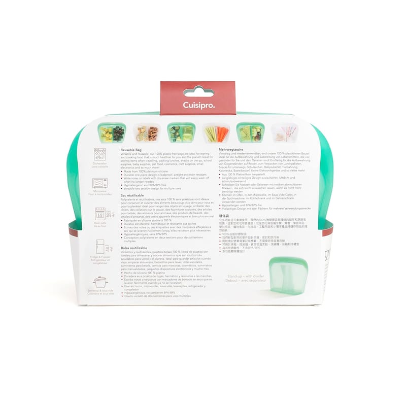 Cuisipro Silicone Stand Up Reusable Bag with Divider 44 oz