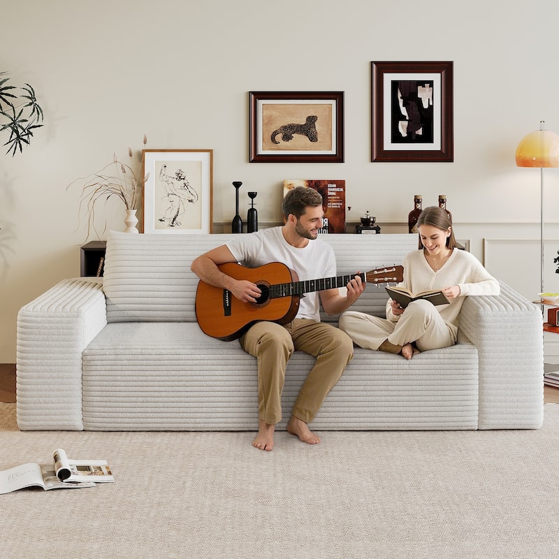 63" 2Setaser Sofa, Corduroy Fabric, Deep Seat Couches, No Assembly, 1pcs for Living room, Bedroom,Conference room - White