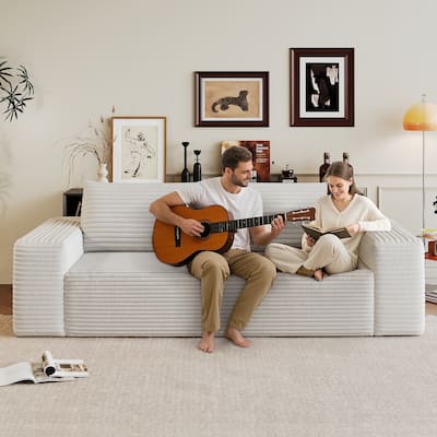 63" 2Setaser Sofa, Corduroy Fabric, Deep Seat Couches, No Assembly, 1pcs for Living room, Bedroom,Conference room
