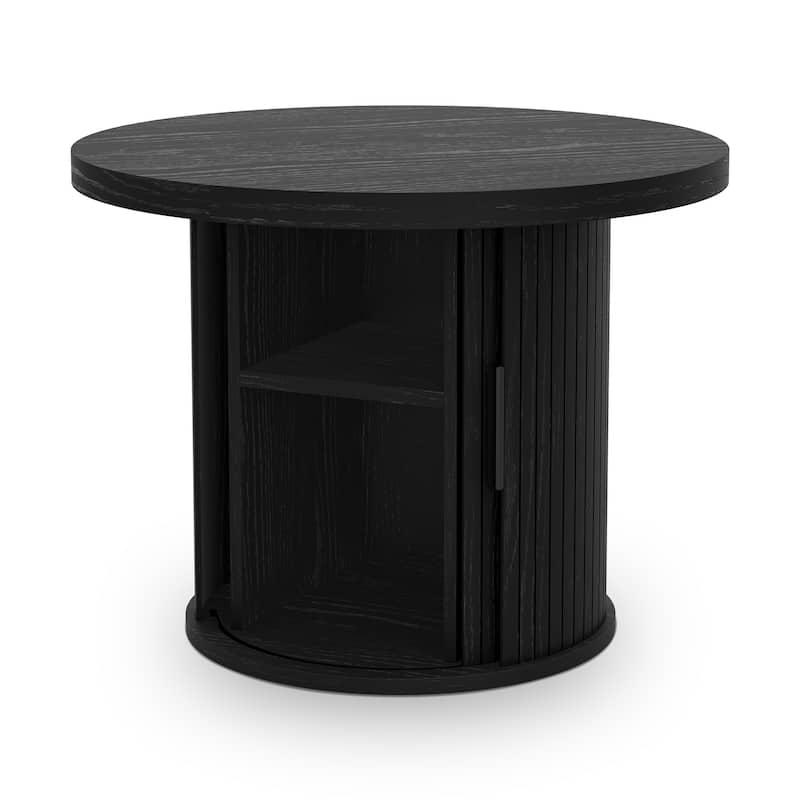 Tambour Design Round Coffee Table with Storage Shelf