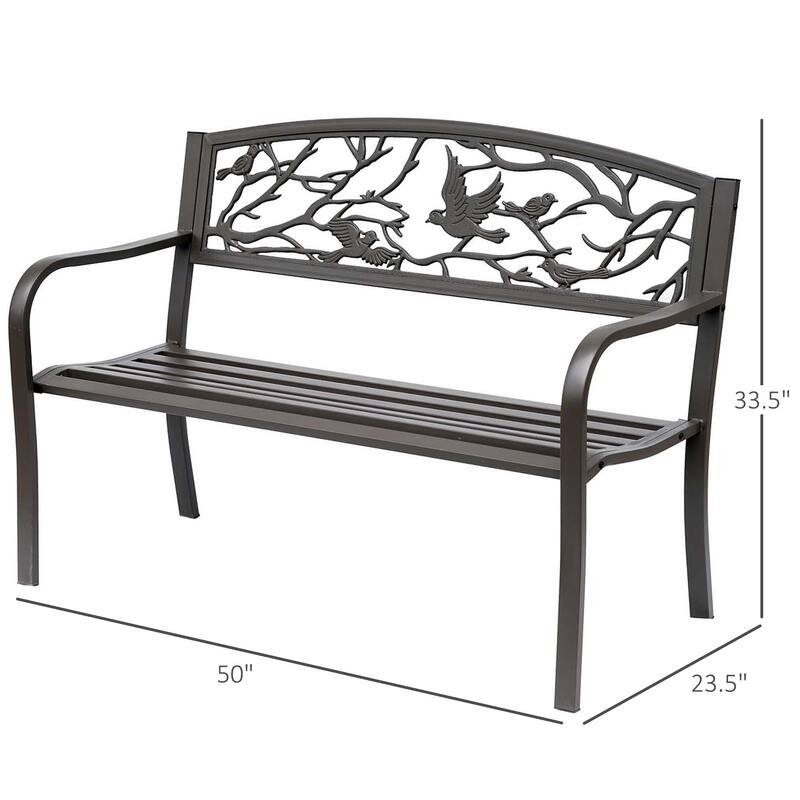 Garden Bench, Outdoor Patio Bench With Animal Pattern, Cast Steel Metal Bench For Yard, Lawn, Porch