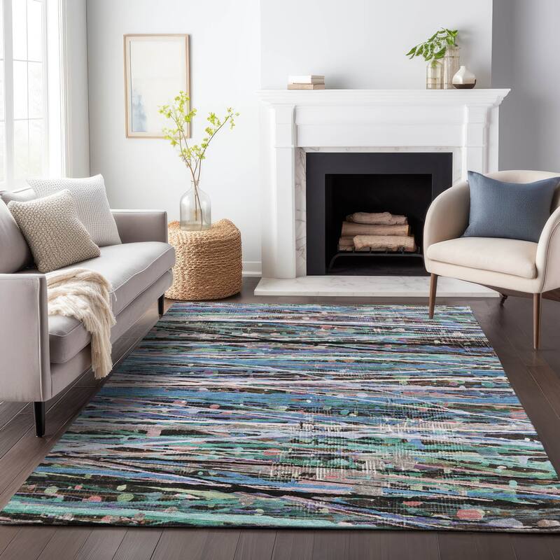 Machine Washable Indoor/Outdoor Abstract Stripes Chantille Rug