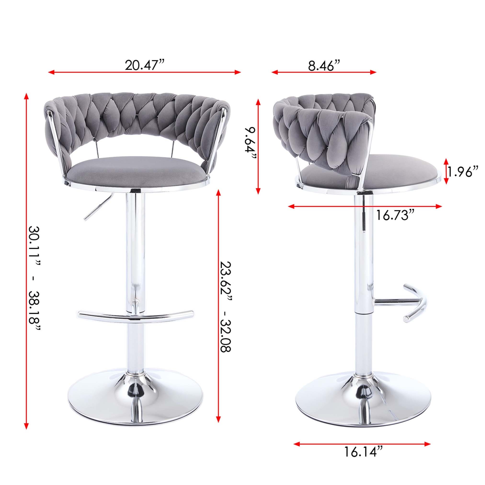 Set of 2 Velvet Bar Stools with Chrome Base, Swivel, Height Adjustable, and Comfortable Footrest for Modern Interiors