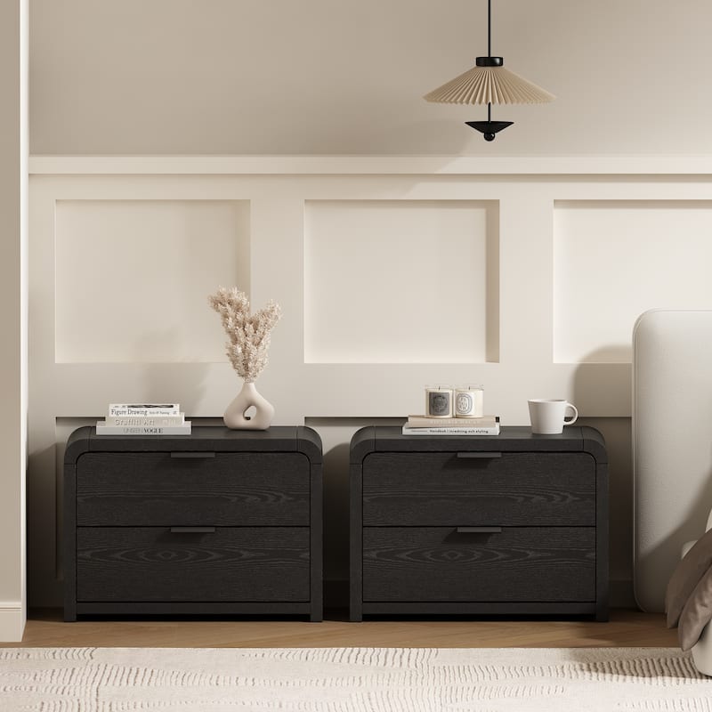 Manhattan Comfort Grace Modern Nightstand with 4 Drawers Set of 2 - Black