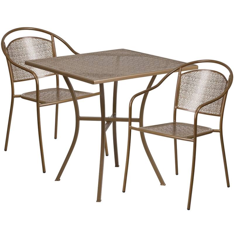 28'' Square Indoor-Outdoor Steel Patio Table Set with 2 Round Back Chairs