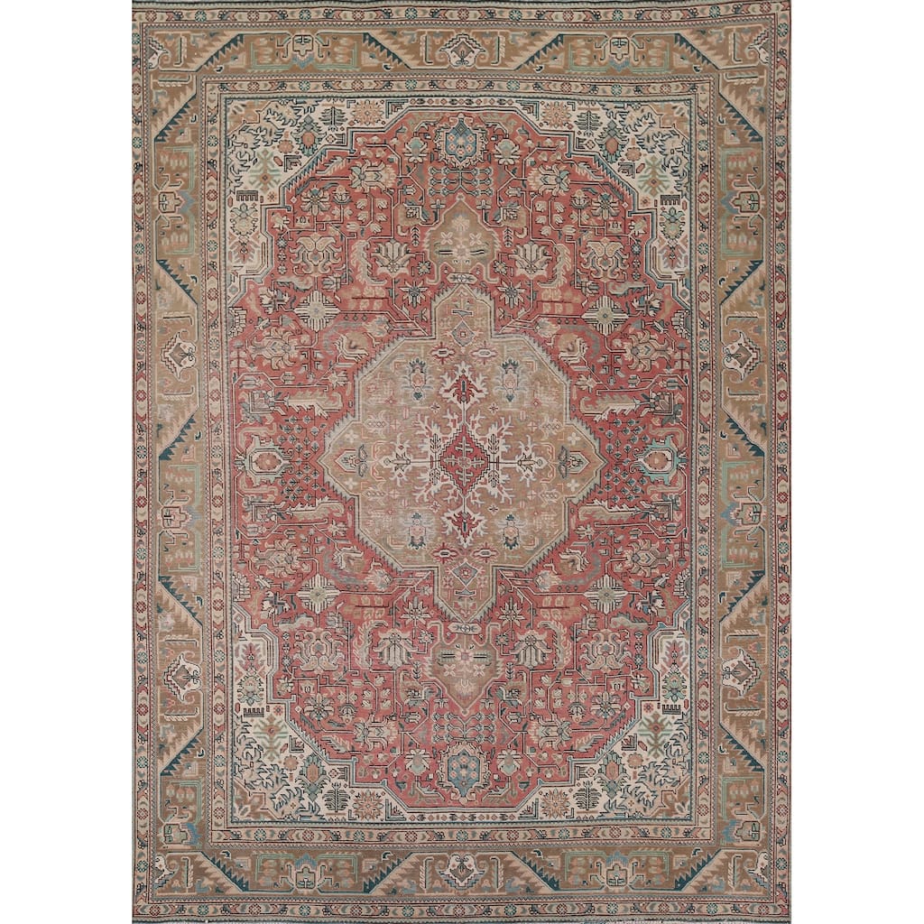 Geometric Tabriz Persian Vintage Area Rug Handmade Wool Carpet - 8'2" x 10'11"