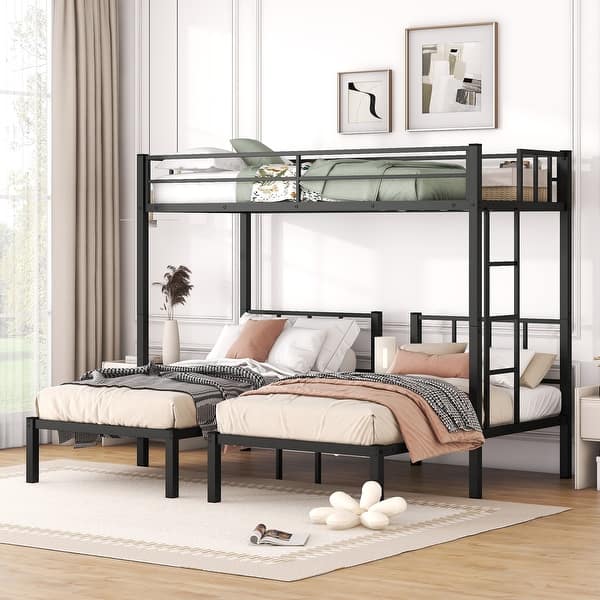 slide 2 of 9, Twin over Twin & Twin Triple Bunk Bed with Ladder, kid beds Black