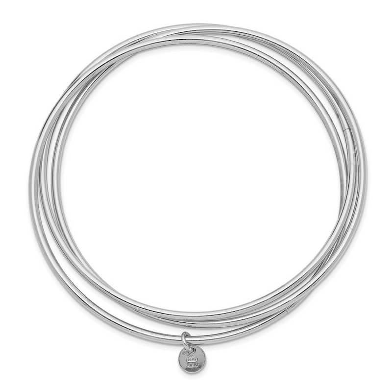 Curata 925 Sterling Silver 7" Rhodium3 Row Rolling Intertwined Slip-on Bangle Bracelet