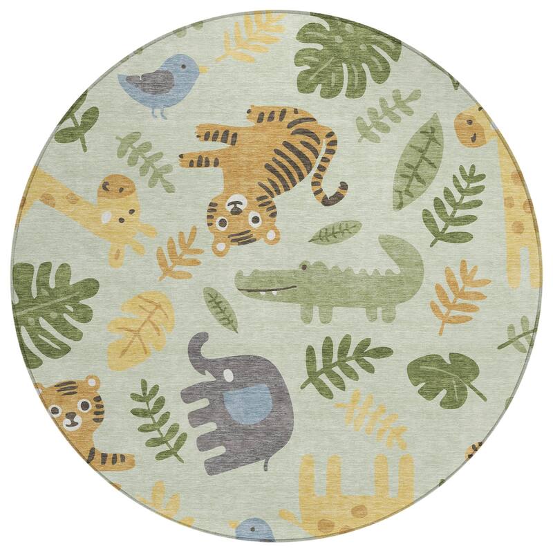 Machine Washable Indoor/ Outdoor Whimsy Safari Animals Chantille Rug