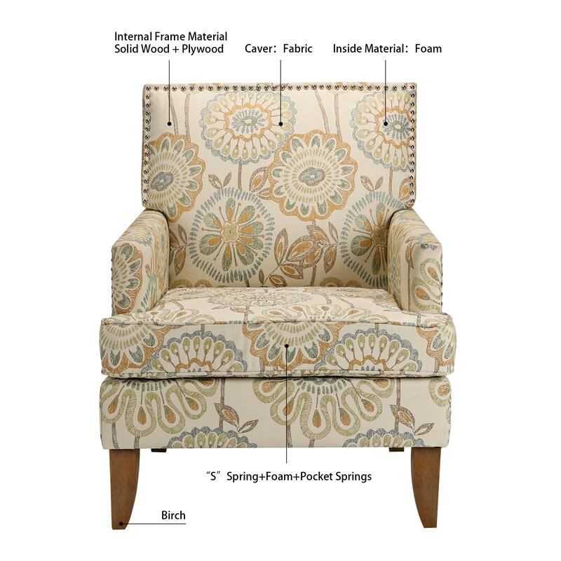 GDFStudio - Bella Modern Accent Chair for Living Room with Birch Legs and Comfortable Fabric Upholstery