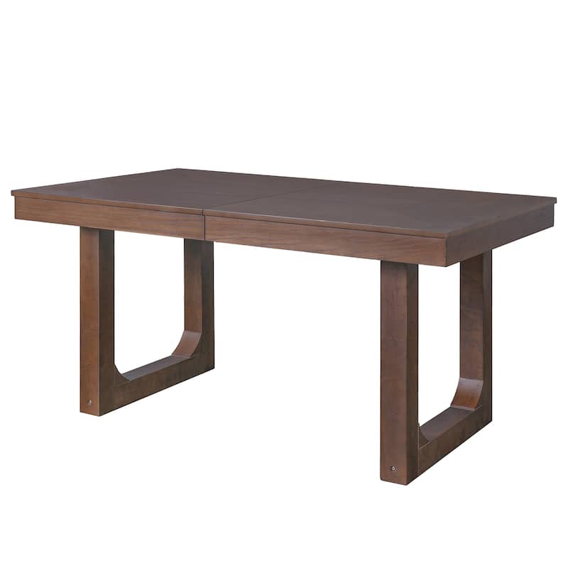 60"-78" Extendable Dining Table with Smooth Rails, Wooden Kitchen Table with Removable Leaf, Double U-Shape Base