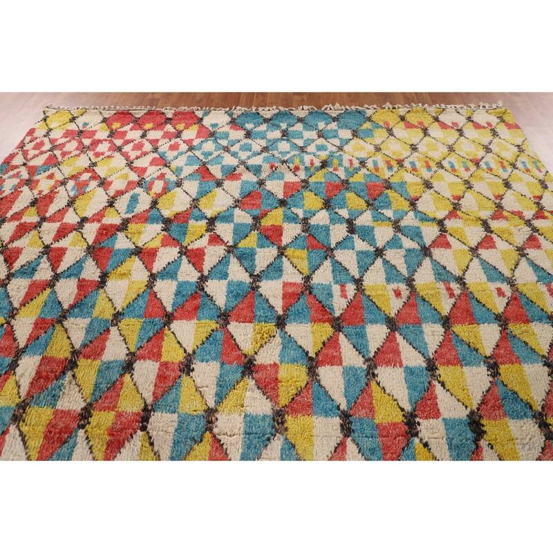 All-Over Moroccan Area Rug Handmade Wool Carpet - 8'11" x 12'9"