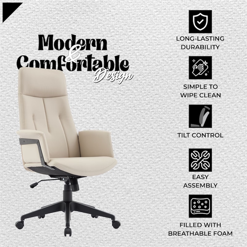 Infini Ergonomic Modern High Back Leather Executive Office Chair with Adjustable Height, Swivel, Padded Armrests & Iron Base