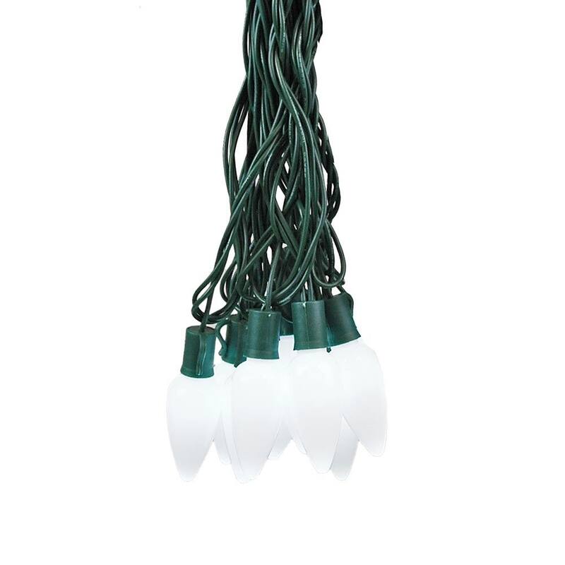 25 Foot C9 LED Ceramic Outdoor Christmas String Light Set, Green, Green Wire - White