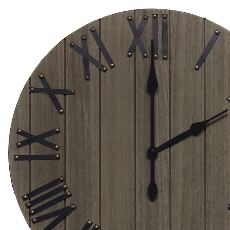 HomeRoots 21" Gray And Black Rustic Wood Silent Analog Round Wall Clock - 21.01 in. x 21.01 in. x 1.13 in.
