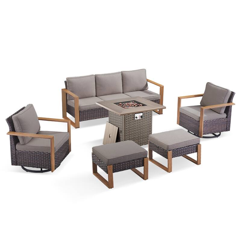 Pocassy 4/6/8PCS Sofa Swivel Chair with Fire Pit Table Set