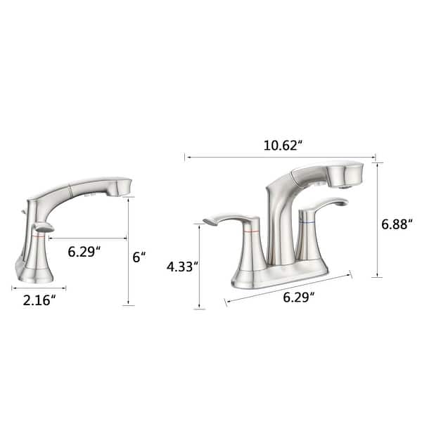 dimension image slide 2 of 3, Bathlet 2-Handle Bathroom Sink Faucet with Pull Out Sprayer