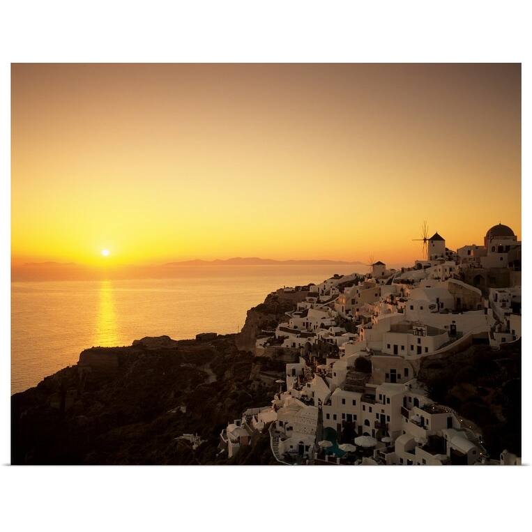 "Village on a cliff at dusk, Oia, Santorini, Cyclades Islands, Greece II" Poster Print - Multi