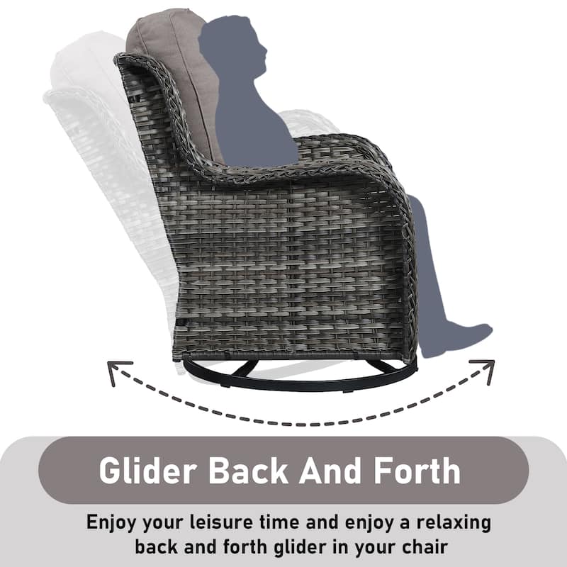Outside Glider Sofa with Club Chair and Sofa Ottomans - Grey cushion