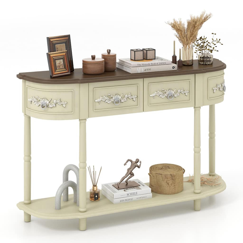 Gymax 52'' Long Sofa Table Retro Curved Console Table w/ Open Shelf
