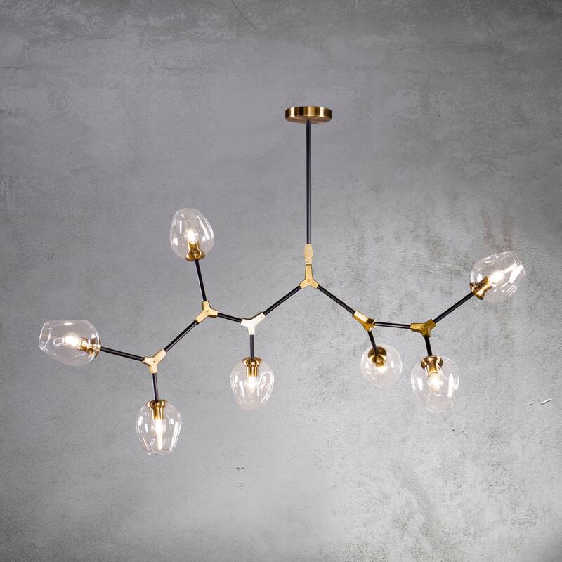 CraftHome 7-Lights Sputnik Modern Linear Chandelier With Clear Glass Shade