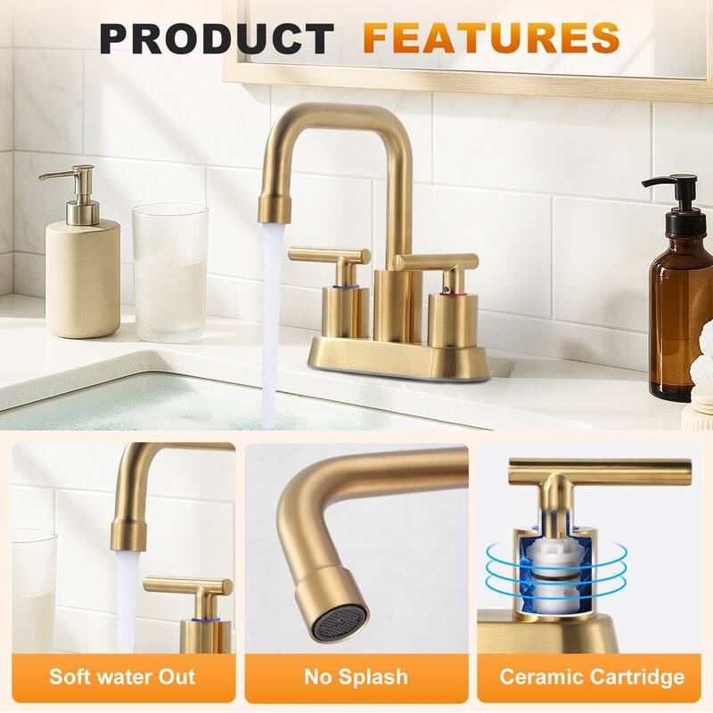 WOWOW 4 in. Centerset Double Handle Bathroom Faucet with Drain Kit