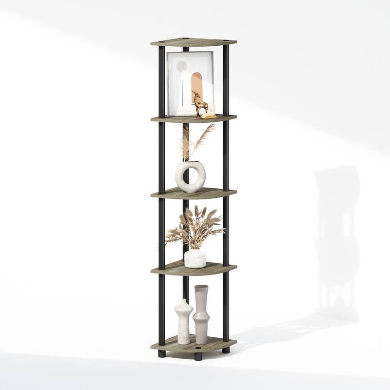 5 Tiers Wood Household Shelving Unit in French Oak/Black (11.6 in. W x 57.7 in. H x 11.6 in. D)