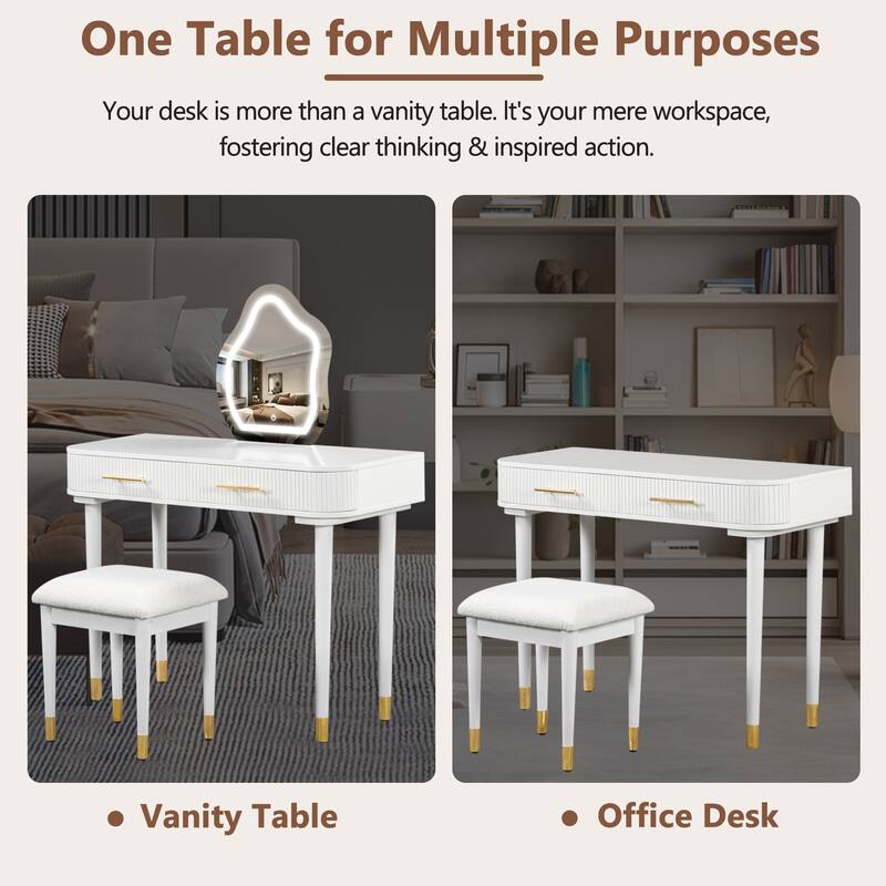 40" Modern Vanity Table Set with Mirror Touch Screen Lighted Mirror, Dressing Table and Cushioned Stool Set with 2 Large Drawers