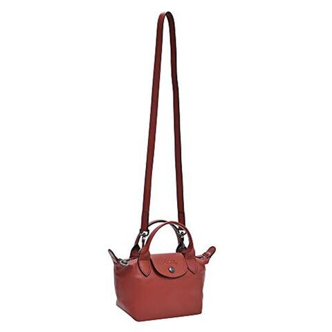 LongChamp Womens Le Pliage Sienna Red Top Handle Leather Tote Handbag XS