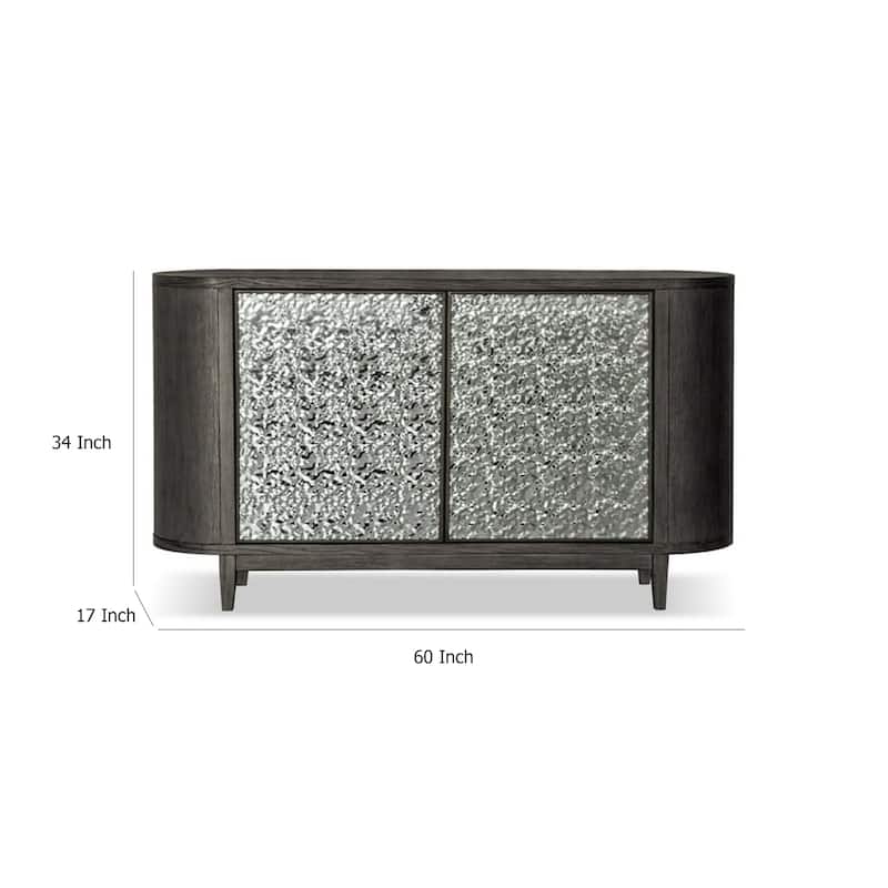 Zoko Sideboard Buffet Console, 2 Doors, Chrome, Ash Gray Wood 60 Inch