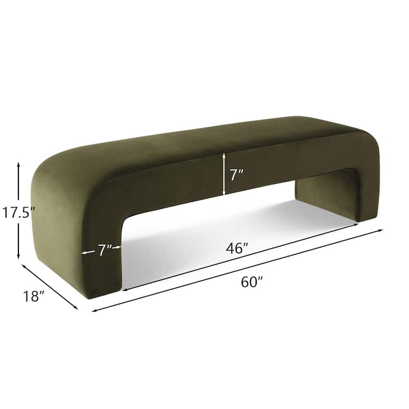 60" Velvet Upholstered Waterfall Bench