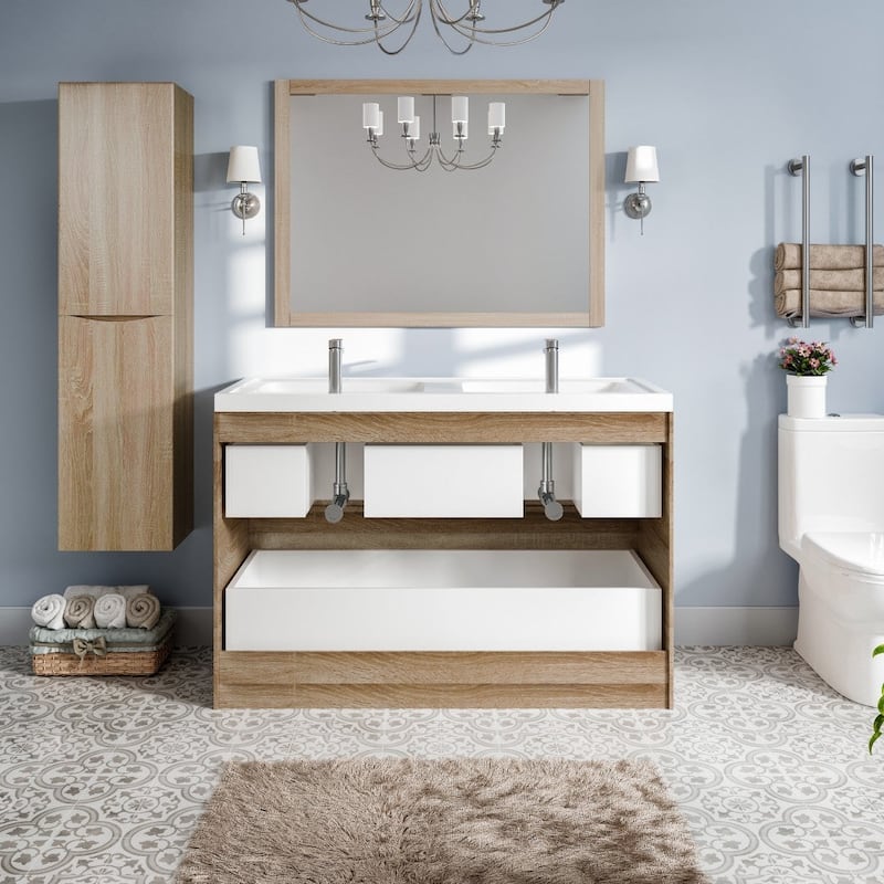 Eviva Smile 48" White Oak DS Bath Vanity with Integrated Acrylic Top