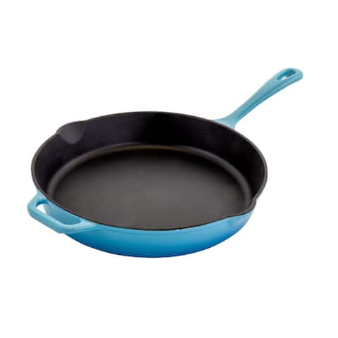 MegaChef Round 12 Inch Cast Iron Skillet with Ombre Enameled Coating